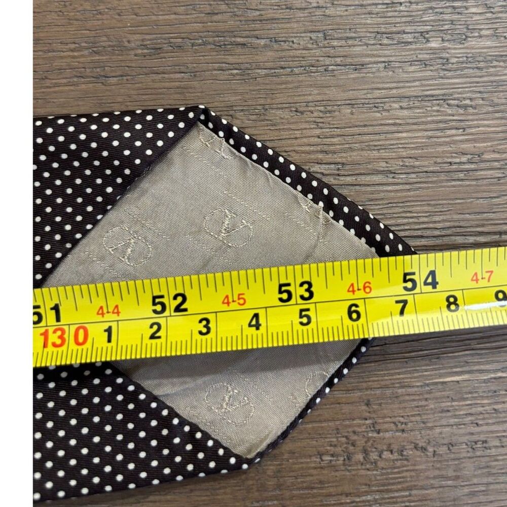 Vintage Valentino La Cravat Silk Tie Chocolate Brown White Polka Dot RN 55468 - Picture 5 of 5